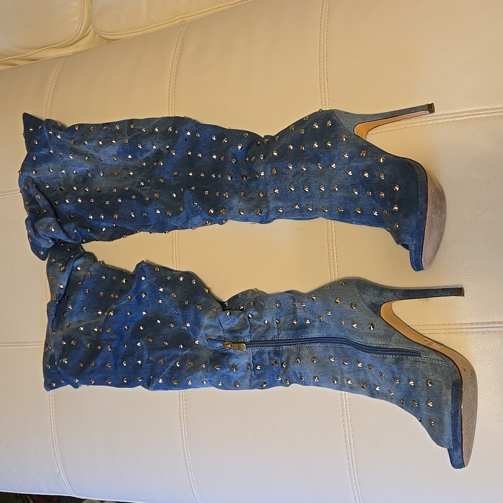 GoJane jean studded over the knee, high-heeled boots